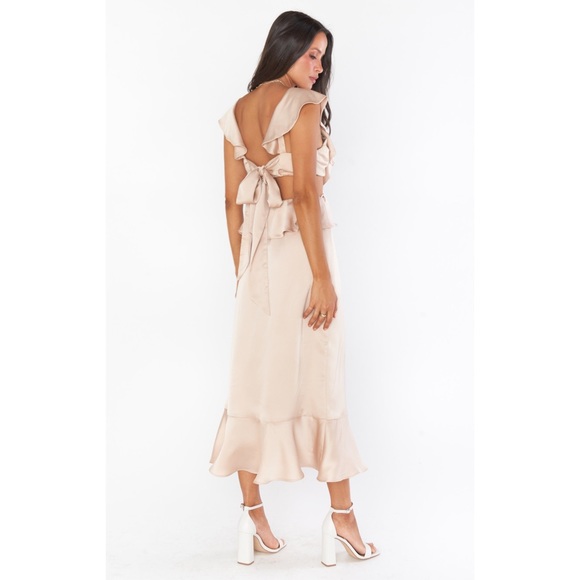 Show Me Your Mumu Zoey Midi Dress in Champagne Luxe Satin size S - Picture 6 of 6